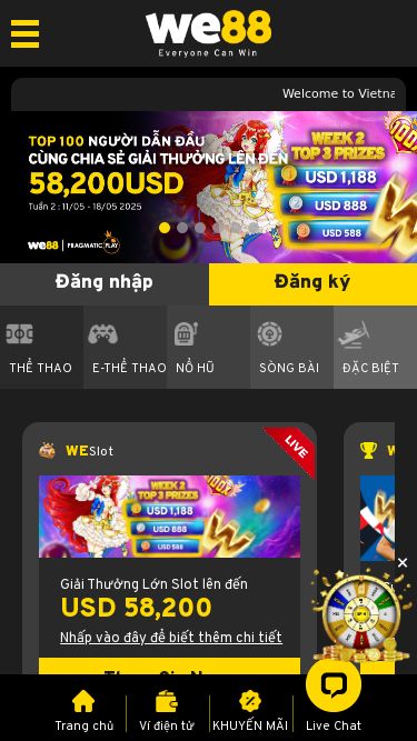 Screenshot 16/05/2025 we88xm.com WE88 Trang cá cược Casino trực tuyến uy tín hàng đầu Việt Nam 2025 × Tải xuống WE88 Ứng dụng WE88 ngay Tải xuống × Tải xuống WE88 Ứng dụng WE88 ngay Tải xuống Thưởng chào mừng thành viên 100% dành cho người chơi mới Đăng ký Đã là thành viên?   Đăng nhập tại đây Trang chủ THỂ THAO E-THỂ THAO NỔ HŨ SÒNG BÀI ĐẶC BIỆT BẮN CÁ XỔ SỐ KHUYẾN MÃI WEPredict WESpin WESlot WESponsor VIP ỨNG DỤNG WE88 Khu vực và ngô