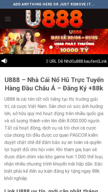 Screenshot 15/05/2025 u888.kaufen U888 - Nhà Cái Nổ Hũ Trực Tuyến Hàng Đầu Châu Á - Đăng Ký +88k Skip to content Add anything here or just remove it... Đăng ký Đăng nhập Trang Chủ Nổ Hũ Bắn Cá Casino Thể Thao Xổ Số Đá Gà Khuyến Mãi CSKH 24/7 App Vip Đại Lý U888 Tin Tức 