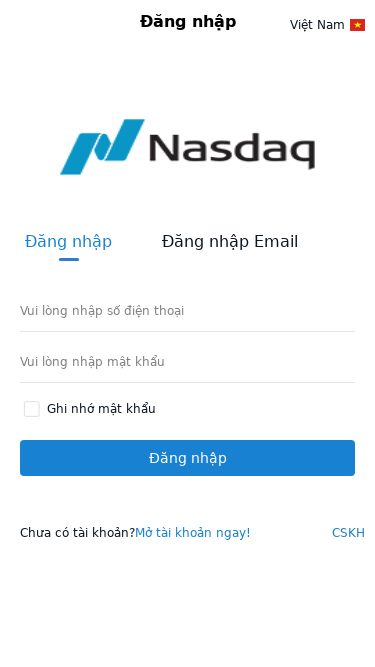 Screenshot 21/05/2025 nas678.com Đăng nhập  Đăng nhập Việt Nam English Việt Nam Đăng nhập Đăng nhập Email Vui lòng nhập số điện thoại Vui lòng nhập mật khẩu Ghi nhớ mật khẩu Đăng nhập Chưa có tài khoản? Mở tài khoản ngay! CSKH Trang chủ Thị trường Chi tiết Tài sản Cancel Cancel OK