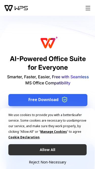 Screenshot 23/06/2025 wps.com [OFFICIAL] WPS Office-Free Office Download for PC & Mobile, AI-Powered Office Suite WPS Product Download WPS AI Pricing Resources Support Download Sign in WPS Download AI-Powered Office Suite for Everyone Smarter, Faster, Easier, Free with Seamless MS Office Compatibility Free Download 200 Million Users' Choice AWS Trusted Partner G2 Award Excellent Doc · Spell Check Environmental resource management ensures sustainability while diminishing Clarity·Ambiguity minimizing negative impacts on the environm