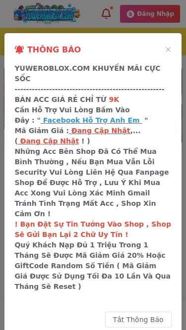 Screenshot 04/03/2025 yuweroblox.com HOME | YUWEROBLOX.COM Nạp Tiền (Tự Động) Đăng Nhập  Tạo Tài Khoản Đăng Nhập 