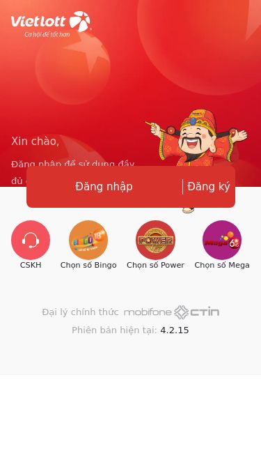 Screenshot 16/05/2025 vietvie66.com Vietlott Đăng nhập Đăng ký Xin chào, Đăng nhập để sử dụng đầy đủ các tính năng CSKH Chọn số Bingo Chọn số Power Chọn số Mega Đại lý chính thức Phiên bản hiện tại: 4.2.15