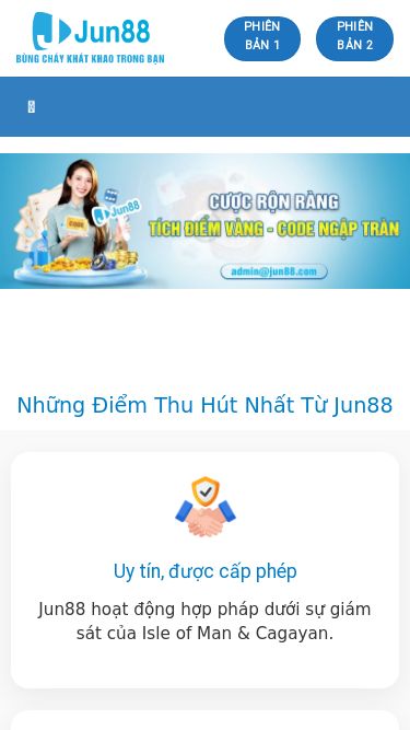 Screenshot 02/09/2025 jun88.uno Jun88 | Nạp Điểm Nhận Thưởng Hấp Dẫn Nhất Từ Jun88.Com Skip to content Trang chủ Sòng bạc Nổ hũ Bắn cá Thể thao Kèo nhà cái Đá gà Xổ số Khuyến mãi tin tức phiên bản 1 phiên bản 2 
