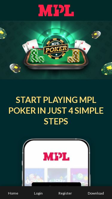 Screenshot 05/06/2025 mpl-poker.com MPL Poker : Download Poker Online App & Win Real Money Skip to content HOME TOURNAMENTS PROMOTIONS MASTER POKER NEWS REGISTER LOG IN Start Playing MPL Poker in Just 4 Simple Steps Step 1: Download the MPL Poker App Step 2: Open the App and Search for “Poker” Step 3: Choose a Game Lobby and Join Instantly Step 4: Outplay Your Rivals and Win Real Cash MPL Poker : Download Poker Online App & Win Real Money MPL Poker is the online poker platform offered by Mobile Premier League (MPL)—one of India