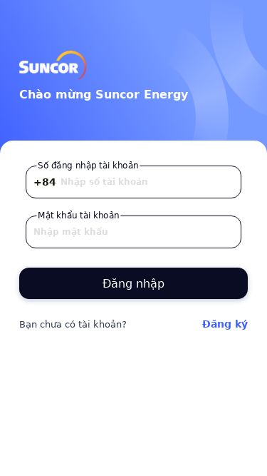 Screenshot 23/05/2025 suncor.in Đăng nhập Chào mừng Suncor Energy +84 Nhập số tài khoản Số đăng nhập tài khoản Nhập mật khẩu Mật khẩu tài khoản Đăng nhập Bạn chưa có tài khoản? Đăng ký Suncor đội TÔI đang tải...