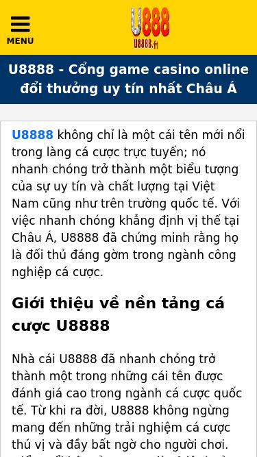 Screenshot 24/03/2025 u8888.fit U8888 com - Link đăng nhập u888 casino online chính thức U8888 Xổ Số Đá Gà Thể Thao Casino Khuyến Mãi Hướng dẫn MENU U8888 Xổ Số Đá Gà Thể Thao Casino Khuyến Mãi Hướng dẫn U8888 - Cổng game casino online đổi thưởng uy tín nhất Châu Á U8888 không chỉ là một cái tên mới nổi trong làng cá cược trực tuyến; nó nhanh chóng trở thành một biểu tượng của sự uy tín và chất lượng tại Việt Nam cũng như trên trườn