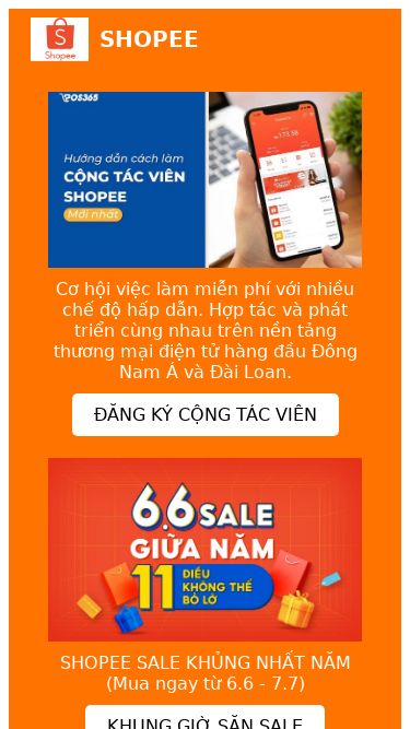 Screenshot 09/05/2025 hethongvieclamexpress.com SHOPEE SHOPEE Cơ hội việc làm miễn phí với nhiều chế độ hấp dẫn. Hợp tác và phát triển cùng nhau trên nền tảng thương mại điện tử hàng đầu Đông Nam Á và Đài Loan. ĐĂNG KÝ CỘNG TÁC VIÊN SHOPEE SALE KHỦNG NHẤT NĂM(Mua ngay từ 6.6 - 7.7) KHUNG GIỜ SĂN SALE Tìm Hiểu Shopee TRỤ SỞ CÔNG TY TNHH SHOPEE Trụ sở miền nam: Tầng 25 Saigon Centre 2, số 67 Lê Lợi, Phường Bến Nghé, Quận 1, TP. Hồ Chí Minh Trụ sở mi