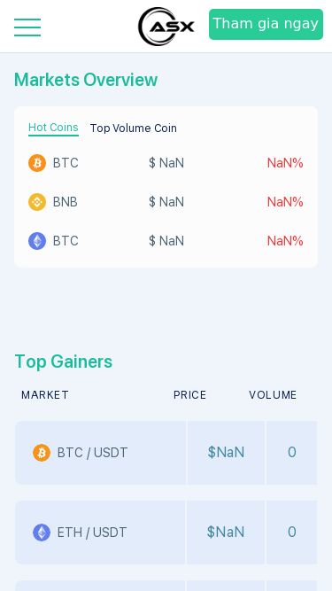 Screenshot 10/03/2025 asxtrading.world HomeWe're sorry but Home doesn't work properly without JavaScript enabled. Please enable it to continue.Về chúng tôiGiao dịchTrung tâm thành viênNgôn ngữTham gia ngayMarkets OverviewHot CoinsBTC $ NaN NaN% BNB $ NaN NaN% BTC $ NaN NaN% Top Volume CoinBTC $ NaN NaN% BTC $ NaN NaN% XRP $ NaN NaN% Hot Coins Top Volume Coin BTC $ NaN NaN% BNB $ NaN NaN% BTC $ NaN NaN% Top GainersMarketPriceVolumeActionBTC / USDT $NaN 0 TradeETH / USDT $NaN 0 TradeBNB / USDT $NaN 0 TradeXRP / USDT $NaN 0 TradeADA / U