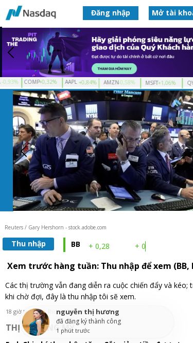 Screenshot 17/04/2025 www.nadasqtvn.com Sàn Giao Dịch Quốc Tế NASDAQ Tin tức + Hoạt động Các giải pháp  Sự kiện thị trường Đăng nhập Mở tài khoản lbs +0,57% tsla -0,93% comp +0,32% aapl +0,84% -0,58% msft +1,06% qyld +0,06% Nvda -1,51% unchaged nsdx +0,3% +2,6% gogd -0,13% amd -0,32% lflx amzn meta +0,85% qqq +0,37% ndaq +1,19% nguyễn thị hương đã đăng ký thành công 1 phút trước Đại sứ Việt Nam tại LHQ rung chuông tại sàn chứng khoán Nasdaq - VNEWS VNEWS - 9h30 phút sáng ngày