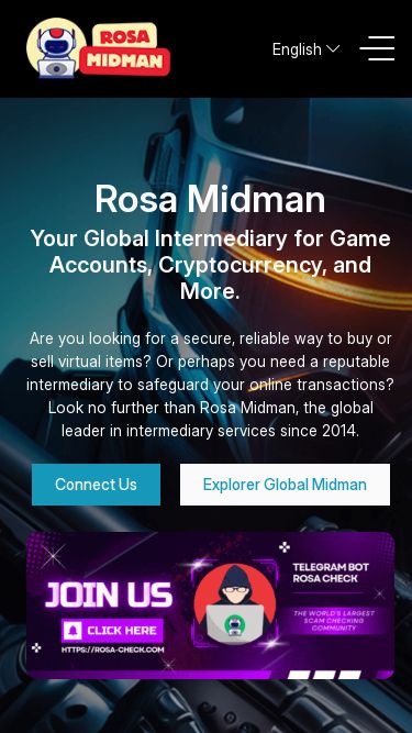 Screenshot 25/08/2025 rosa-midman.com Rosa Midman - Your Trusted Global Intermediary for Virtual Transactions Home About Us Services Global Midman How It Works Collection Coupon Summoners War: Sky Arena Summoners War: Chronicles English Filipino Portuguese Spanish English Vietnamese Burmese Chinese Dutch French Greek Japanese Indonesian Thai Rosa Midman Your Global Intermediary for Game Accounts, Cryptocurrency, and More. Are you looking for a secure, reliable way to buy or sell virtual items? Or perhaps you need a reputable intermediary to saf