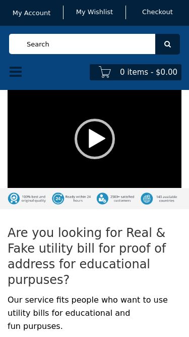 Screenshot 05/06/2026 buyfakedocument.com Fake Utility Bill for Proof of address email whatsapp telegram facebook buyutilitybill@gmail.com +1(223)218-274 @Jonny19733 My Account DJ-MegaMenu My Wishlist Checkout Home USA utility bills a href=