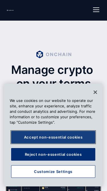 Screenshot 13/07/2025 commerciale.cc Crypto.com Onchain: A Self-custodial Wallet from Crypto.com Level Up NEW Individuals Businesses Developers Discover Company Sign Up Log In Manage crypto on your terms Take full control of your crypto and keys, with a non-custodial multi-chain wallet and a full suite of onchain services in one place. Download Onchain All things onchain on your wallet Embark on your onchain journey with an intuitive user experience — spot market opportunities, discover what’s trending, keep up with the latest airdrops, an