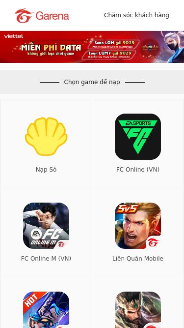 Screenshot 16/03/2025 napthegarena.app-s2.online Trung tâm nạp thẻ Garena Chăm sóc khách hàng < > Chọn game để nạp Nạp Sò FC Online (VN) FC Online M (VN) Liên Quân Mobile Free Fire Cái Thế Tranh Hùng CÔNG TY CỔ PHẦN PHÁT TRIỂN THỂ THAO ĐIỆN TỬ VIỆT NAM Giấy CNĐKKD số 0103959912, cấp lần đầu ngày 09/06/2009 | Cơ quan cấp: Phòng Đăng ký kinh doanh - Sở Kế hoạch và đầu tư TP Hà Nội Địa chỉ trụ sở chính: Tầng 29, Tòa nhà Trung tâm Lotte Hà Nội, số 54 đườn