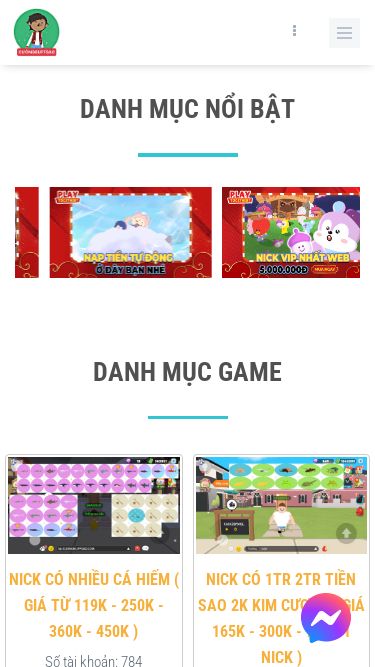 Screenshot 02/04/2025 cuongbuffsao.com CUONGBUFFSAO.COM - Shop Bán Nick Và Dịch Vụ Buff Sao Câu Cá Game Play Together Uy Tín Hotline: 0914380153 Trang chủ Facebook YouTube Tik Tok Nạp tiền Nạp thẻ cào tự động Nạp tiền từ ATM/Ví điện tử Đăng nhập Đăng ký Trang chủ Facebook YouTube Tik Tok Nạp tiền Nạp thẻ cào tự động Nạp tiền từ ATM/Ví điện tử Đăng nhập Đăng ký Danh mục nổi bật ‹ › Danh mục game NICK CÓ NHIỀU CÁ HIẾM ( GIÁ TỪ 119K - 250K - 360K - 4