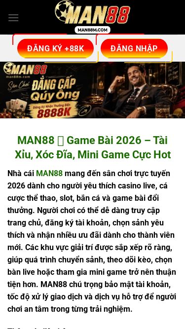 Screenshot 10/07/2026 man88m.com MAN88 - MAN88 Bỏ qua nội dung ĐĂNG KÝ +88K ĐĂNG NHẬP ĐĂNG KÝ +88K ĐĂNG NHẬP MAN88 