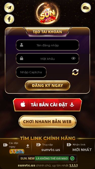 Screenshot 01/05/2025 sunvtc.us SunVTC Win | TẢI SunVTC WinAPK/IOS - ĐĂNG KÝ & ĐĂNG NHẬP CHÍNH THỨC GAME BÀI MACAO Cài đặt để vượt chặn và truy cập sunvtc.us chính hãng CHÚC MỪNG! Bạn đã đăng ký thành công Tên đăng nhập: abcxyz Mật khẩu: ***G Một số phiên bản Android có thể không tương thích với CH Play, vui lòng cài đặt bản apk bên dưới nếu không tải được game Hướng dẫn tải file cài đặt Bước 1 Bấm chọn tải game ngay Mở file v
