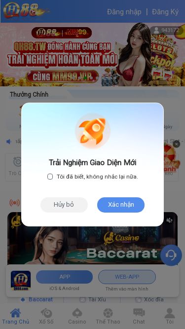 Screenshot 25/02/2025 nnm.98759.cc QH88 - Đồng Hành Cùng Bạn Nhắc nhở Trải Nghiệm Giao Diện Mới Tôi đã biết, không nhắc lại nữa.Hủy bỏXác nhận 943172Thưởng Chính Nhiệm vụ marketing Thưởng ngày Đăng Nhập Ngày Khui Hộp Quỹ Cứu Trợ CAO THỦ SLOT BẮN CÁ:Bùng nổ khuyến mãi hấp dẫn nổ hũ dành cho tất cả thành viên Đam Mê trò chơi Slot - Bắn cá khuyến mãi bên em như sau: ① Nạp 100k tặng 13k ② Nạp 200K tặng 26k ③ Nạp 500k tặng 35k ④