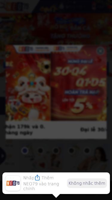 Screenshot 12/05/2025 neo79win03.xyz NEO79 Giới thiệu bạn bè nhận 179k và 0.4% tổng cược hàng ngày Đại lễ 30/4- 1/5 Hỗ trợ nạp USDT siêu tốc Hoa Hồng Đại Lý 70% Neo79 Tặng Vip Nhấpvào đây Thêm NEO79 vào trang chính Không nhắc thêm Tiếng Việt Tiếng Việt App Giới thiệu bàn bè nhận ngay 179k và 0.4% tiền cược hợp lệ hàng ngày bằng cách vào trung tâm người chơi >> Quảng bá tiếp thị >> Tạo liên kết >> Gửi bạn bè đăng ký. 
