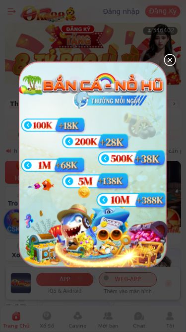 Screenshot 18/05/2025 oke88.vip OKE88-Xổ số-Casino-Uy tín Đăng nhập Đăng Ký 346402 Thưởng Chính Nhiệm Vụ Hot Đăng Nhập Ngày Mời bạn bè Thưởng ngày Khui Hộp Quỹ Cứu Trợ RA MẮT PHIÊN BẢN HOÀN TRẢ TỨC THÌ MỚI: