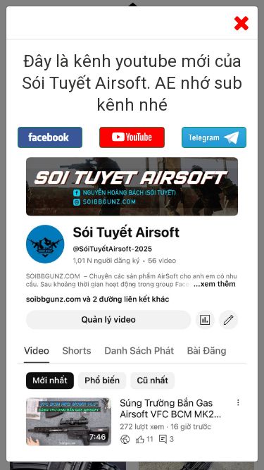 Screenshot 14/05/2025 soibbgunz.com Mua - Bán Súng Airsoft Dùng Gas Chính Hãng, gửi hàng Toàn Quốc SÚNG AIRSOFT HANDGUN: Súng Ngắn AEG: Súng Trường Dùng Điện GBBR: Súng Trường Dùng Gas SNIPER: Súng Bắn Tỉa SHOTGUN SÚNG CỔ HÀNG QUA SỬ DỤNG PHỤ KIỆN CHƠI AIRSOFT KIẾN THỨC VỀ AIRSOFT KÊNH YOUTUBE LIÊN HỆ SÚNG AIRSOFT HANDGUN: Súng Ngắn AEG: Súng Trường Dùng Điện GBBR: Súng Trường Dùng Gas SNIPER: Súng Bắn Tỉa SHOTGUN SÚNG CỔ HÀNG QUA SỬ DỤNG PHỤ KIỆN CHƠI 