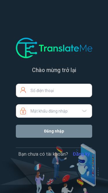 Screenshot 11/05/2025 dichthuatofficial.com Đăng nhập tài khoản | Thương mại điện tử Chào mừng trở lại Đăng nhập Bạn chưa có tài khoản? Đăng ký