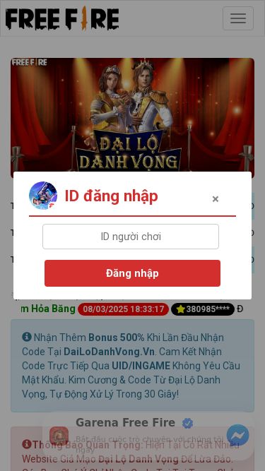 Screenshot 08/03/2025 dailodanhvong.vn Free Fire Đại Lộ Danh Vọng - Kênh Nhận Code & Kim Cương Free Fire