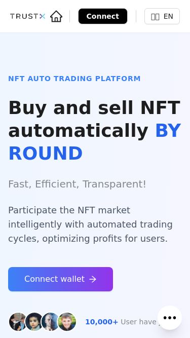 Screenshot 09/05/2025 app.trustx.global Automated NFT Trading Connect 