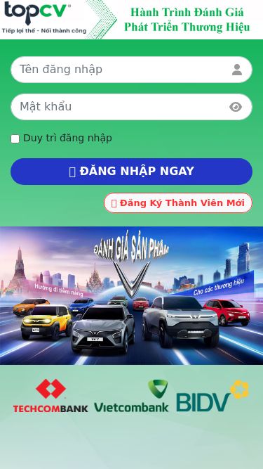 Screenshot 07/05/2025 vieclamtopcv.net TopCV - TopCV Việt Nam Duy trì đăng nhập ✅ ĐĂNG NHẬP NGAY ➕ Đăng Ký Thành Viên Mới