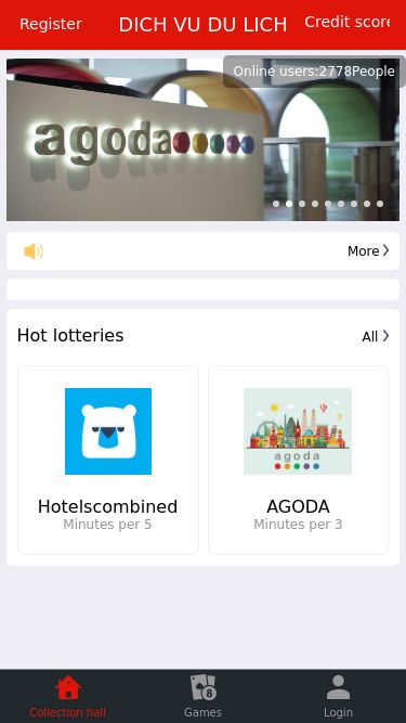 Screenshot 18/05/2025 m.dulich66.com DICH VU DU LICH Update reminder 当前版本号：V1.0.0 最新版本号： 本次更新内容： Later Download Update Return Register DICH VU DU LICH Credit score Online users:2778People More Hot lotteries All Hotelscombined Minutes per 5 AGODA Minutes per 3 Collection hall Games Login 取消 确定 确定 Sign in to receive cash Activity rules 1. Continue to sign in from the first day again for the interruption of consecutive sign-in activity 2. One daily sign-in opportunity within the validity period 3.