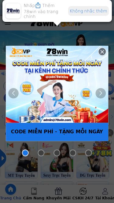 Screenshot 21/05/2025 78wind.live 78win - Trang chủ chính thức 78win | Đăng ký , Đăng nhập 78win. CODE MIỄN PHÍ - TẶNG MỖI NGÀY ĐÁ GÀ CƯỢC HAY - NHẬN THƯỞNG LIỀN TAY CẢNH BÁO GIẢ MẠO 78win DỰ ĐOÁN ĐẠI SỨ THƯƠNG HIỆU 78win ĐĂNG KÝ TÀI KHOẢN TẶNG 78K Nhấpvào đây Thêm 78win vào trang chính Không nhắc thêm 02:17:56 | 21/05/2025 GMT+7 TRANG CHỦ HƯỚNG DẪN NGƯỜI MỚI TELEGRAM HỖ TRỢ 24/7 GÓP Ý NHẬN QUÀ NHẬP CODE TẢI APP NHIỆM VỤ NGÀY ĐẠI LÝ 