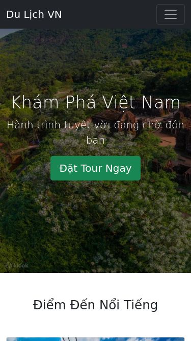 Screenshot 13/03/2025 king52app.bet Du Lịch Việt Nam - Khám Phá Vẻ Đẹp Đất Nước Du Lịch VN Trang Chủ Điểm Đến Tour Du Lịch Liên Hệ Khám Phá Việt Nam Hành trình tuyệt vời đang chờ đón bạn Đặt Tour Ngay Điểm Đến Nổi Tiếng Vịnh Hạ Long Di sản thiên nhiên thế giới với hàng nghìn hòn đảo đá vôi Phố Cổ Hội An Thành phố cổ quyến rũ với kiến trúc độc đáo Sa Pa Thị trấn trong mây với ruộng bậc thang tuyệt đẹp Dịch Vụ Của C