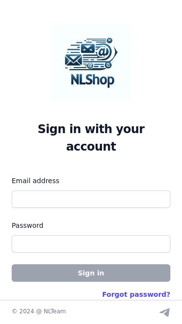 Screenshot 17/03/2025 nlmail.xyz NLMail - Order your dreams Sign in with your accountEmail addressPasswordSign inForgot password? Not a member? Create new accountTelegram© 2024 @ NLTeam