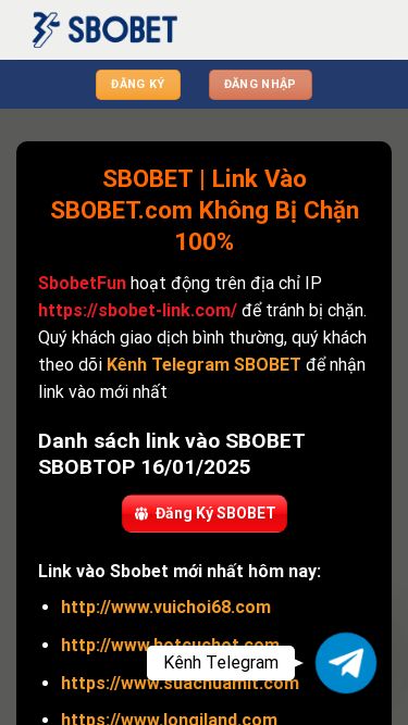 Screenshot 16/01/2025 sbobet-link.com