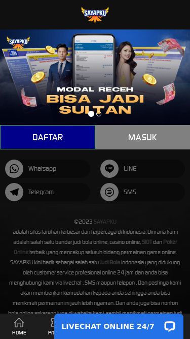 Screenshot 07/05/2025 sayapku.site SAYAPKU | SAYAPKU789 - AGEN SLOT MUDAH MAXWIN DAN TARUHAN ONLINE TERPERCAYA DI INDONESIA DAFTAR MASUK Whatsapp LINE Telegram SMS ©2023 SAYAPKU adalah situs taruhan terbesar dan terpercaya di Indonesia. Dimana kami adalah salah satu bandar judi bola online, casino online, SlOT dan Poker Online terbaik yang mencakup seluruh bidang permainan game online. SAYAPKU kini hadir sebagai salah satu Judi Bola indonesia yang didukung oleh customer service profesional online 24 jam dan anda bisa menghubungi kami via li