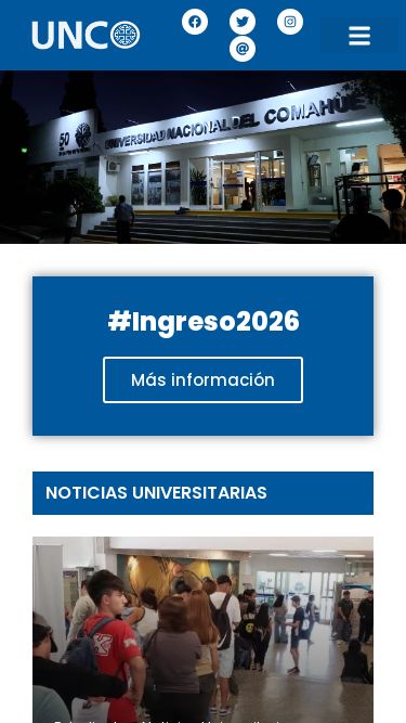 Screenshot 03/11/2025 uncoma.edu.ar Universidad Nacional del Comahue – UNComa Ir al contenido Inicio Institucional Historia Autoridades Consejo Superior Convenios Marco Áreas de Gestión Secretaría General Académica Ciencia y Técnica Hacienda Extensión Bienestar Internacionales Comunicación y Medios Planeamiento Posgrado Obras y Servicios Vinculación y Transferencia Académica Oferta Académica Posgrado Becas Orientación e Ingreso Pedco Siu Guaraní Agenda Buscar: Botón de búsqueda Inicio Institucional Historia Autoridades Consejo