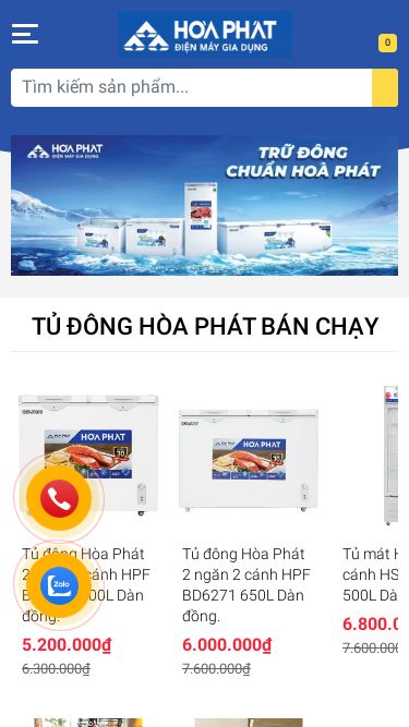 Screenshot 13/06/2026 khodienmayhoaphat.com Điện Máy Giá Tại Kho Hỗ trợ khách hàng 0868686885 Tài khoản Đăng nhập Giỏ hàng 0 Danh sách sản phẩm Hà Nội: 0969.68.68.85 HCM: 0969.124.421 Dự án SL: 0868686885 Điện Máy Giá Tại Kho - Điện Máy Giá Tại Kho chuyên cung cấp các loại tủ lạnh, tủ làm mát, điều hòa Hoà Phát TỦ ĐÔNG HOÀ PHÁT TỦ ĐÔNG DUNG TÍCH LỚN Tủ đông mini 100L-150L Tủ đông 200L-300L Tủ đông 400L-600L Tủ đông 700L-1000L Tủ đông 1200L-2000L Tủ 