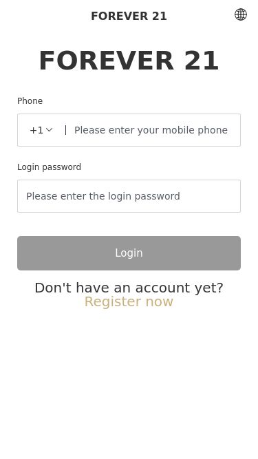 Screenshot 20/03/2025 walforevermx.cc FOREVER 21: Buy and sell fashion, home decor, beauty & moreFOREVER 21FOREVER 21Phone+1EmailLogin passwordLoginLoginDon't have an account yet? Register nowHomeRecordordershelpmyLogin failure