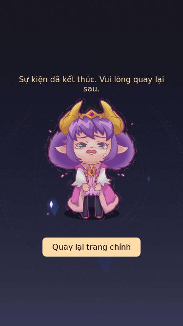 Screenshot 23/05/2025 giftcode.lienquan-garena-vn.com Bảo trì Sự kiện đã kết thúc. Vui lòng quay lại sau. Quay lại trang chính