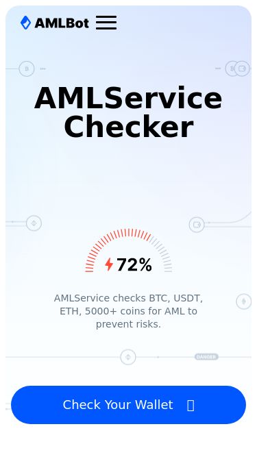 Screenshot 12/03/2025 aml-transaction.com AMLService - AML Crypto Checker USDT, BTC, ETH, 5000+ coins Connect your Wallet WalletConnect TronLink Please Sign active, in your wallet Fail authorize wallet Try again.. Fail authorize wallet Your balance is low, top up your balance, and try again. Verification completed SVG Icons Products Pricing Analysis FAQ English Русский Deutsch العربية AMLService Checker AMLService checks BTC, USDT, ETH, 5000+ coins for AML to prevent risks. Check Your Wallet