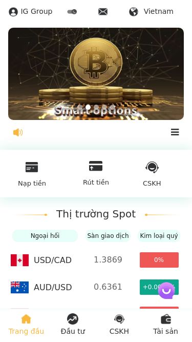 Screenshot 15/04/2025 vnmforex.vip IG Group IG Group Vietnam English Vietnam русский Deutschland Click để đăng nhập Chào mừng bạn đếnIG Group Nạp tiền Rút tiền Khuyến mãi Xác thực danh tính Trung tâm an ninh Nhật ký giao dịch Đội của tôi Cài đặt nhận khoản Về chúng tôi Đăng ký khoản vay Đăng ký   Nạp tiền Rút tiền CSKH Al smart transaction Al Big Data Trading Thị trường Spot Ngoại hối Sàn giao dịch Kim loại quý Tiền tệ Giá mới nhất Thay 