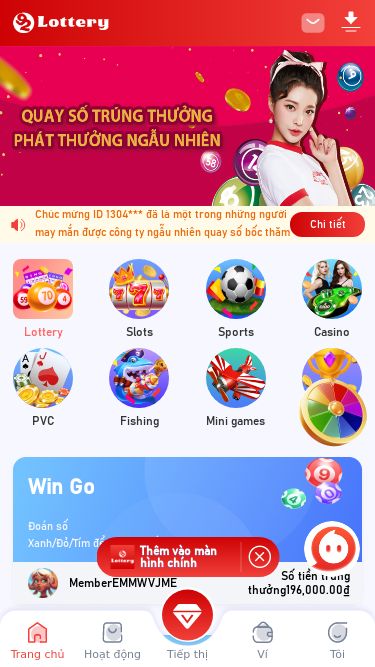 Screenshot 19/06/2025 92lottery.co 92lottery Chúc mừng ID 1304*** đã là một trong những người may mắn được công ty ngẫu nhiên quay số bốc thăm nhận được tiền thưởng 200*** VND bộ phận tài vụ đã chuyển khoản trực tiếp vào tài khoản ngân hàng của quý khách, vui lòng kiểm tra lại số dư , chúc quý khách có những trải nghiệm thú vị khi đến với 92lottery . Xin Cảm Ơn ! Chi tiết Lottery Slots Sports Casino PVC Fishing Mini games Popular Win Go Đoán s