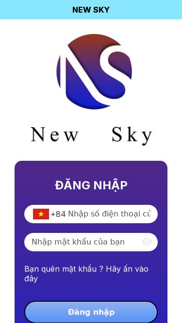 Screenshot 17/03/2025 web-newsky1.live NEW SKYYou need to enable JavaScript to run this app.NEW SKYĐăng nhập+84Bạn quên mật khẩu ? Hãy ấn vào đâyĐăng nhậpBạn chưa có tài khoản ? Đăng ký ngay