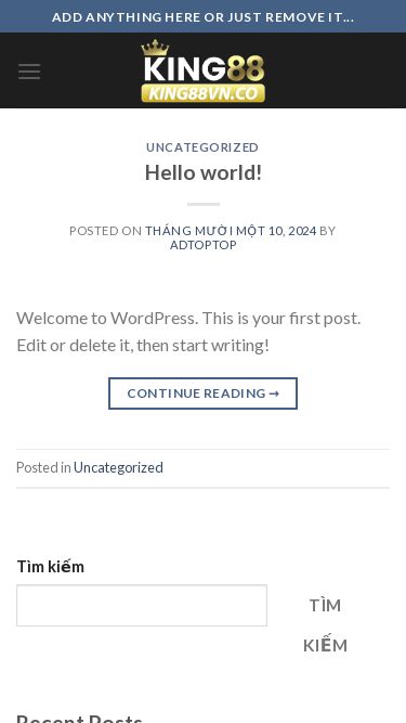 Screenshot 18/06/2025 king88vn.co King88 - Skip to content Add anything here or just remove it... Assign a menu in Theme Options > Menus Uncategorized Hello world! Posted on Tháng mười một 10, 2024 by adtoptop Welcome to WordPress. This is your first post. Edit or delete it, then start writing! Continue reading → Posted in Uncategorized Tìm kiếm Tìm kiếm Recent Posts Hello world! Recent Comments A WordPress Commenter trong Hello world! King88 là nhà cái cá cược trực tuyến uy tín tại Châu Á, chuyên cung cấ