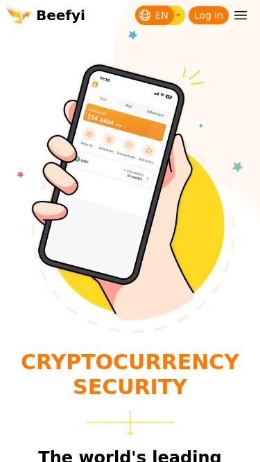 Screenshot 06/06/2026 beefyi.com The most popular crypto app | Beefyi Beefyi Register and Install Mobile website Register and deposit funds Setup One-Time Password tutorial EN 繁體 简体 Tiếng Việt ไทย Log in CRYPTOCURRENCY SECURITY The world's leading blockchain digital asset management tool. Start exploring blockchain applications within seconds. Trusted by over 30 million users worldwide. Google Play Android App Store If you can't access App Store, please click here to download the TestFlight version NEW EXPERIENCE CRYPTOCU