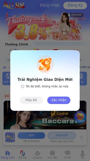 Screenshot 08/03/2025 yfy.thaibinh77.vip MU88 Casino Nhà Cái Uy Tín Nhắc nhở Trải Nghiệm Giao Diện Mới Tôi đã biết, không nhắc lại nữa.Hủy bỏXác nhận 840388Thưởng Chính Thưởng ngày Khui Hộp Hoàn Thua 8% Đăng Nhập Ngày Marketing Nhiệm vụ PG-Slot 1.5% - 3% ⚠️:Quay liền – Hoàn ngay – Nhận thưởng mỗi ngày Chơi cực đã, nhận hoàn trả liền tay! Thưởng hoàn trả 3% cực khủng, không giới hạn! Đừng bỏ lỡ, tham gia ngay! THÔNG BÁO ƯU ĐÃI ĐẶC BI