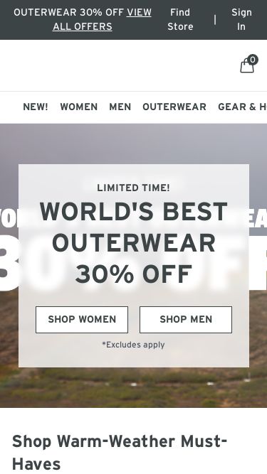 Screenshot 13/05/2025 eddiefashion.com For over 100 years, Eddie Bauer has made apparel, footwear, and gear to inspire and enable you to Live Your Adventure® Earn Rewards On Purchases Outerwear 30% off View All Offers New Market Square Find Store | Sign In 0 Bag New! Women Men Outerwear Gear & Home Shoes Sale Clearance Kids About Us Limited Time! World's Best Outerwear 30% OFF Shop Women Shop Men *Excludes apply Shop Warm-Weather Must-Haves Beach-Ready Essentials SHOP SWIMWEAR Shop Swimwear Pants & Shorts SHOP BOTTOMS Shop Bottoms One &