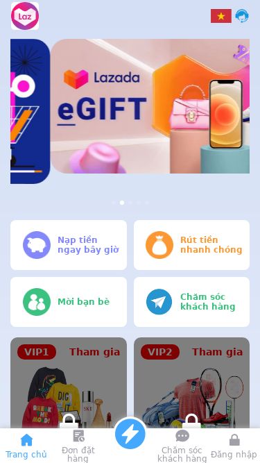 Screenshot 02/06/2025 lazada5566.com Nạp tiền ngay bây giờ Rút tiền nhanh chóng Mời bạn bè Chăm sóc khách hàng VIP1 Tham gia Số dư tối thiểu 30.000 ₫ Hoa hồng 20% VIP2 Tham gia Số dư tối thiểu 50.000 ₫ Hoa hồng 25% Động thái thu nhập hoa hồng người dùng 06-02 Hoa hồng thu nhập 3.782 ₫ 841****425676 06-02 Hoa hồng thu nhập 159 ₫ 841****557384 06-02 Hoa hồng thu nhập 849 ₫ 841****895417 06-02 Hoa hồng thu nhập 9.822 ₫ 841****966273 06-02 Hoa hồng thu nhập 265 ₫ 8