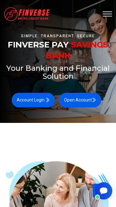 Screenshot 27/04/2025 finversemcb.us Finverse Mcb Home Projects Services About Us Contact Signup Simple. Transparent. Secure Finverse Pay SAVINGS BANK Your Banking and Financial Solution Account Login Open Account 25+ Years of Experience ABOUT COMPANY Small Business Loans For a Daily Expenses At the Finverse Pay BANK, we believe that your bank should support your dreams and aspirations. That’s why we have developed convenient mortgage solutions to help make your dream of owning your own business a reality... Whether you are a first time inve