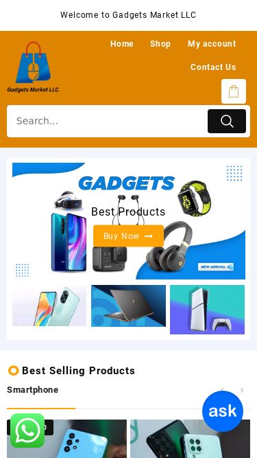 Screenshot 18/03/2025 gadgetsmarketllc.store Home - Gadgets Market LLC Skip to content Welcome to Gadgets Market LLC Cart Your Cart is Empty Back To Shop Home Shop My account Contact Us Cart Your Cart is Empty Back To Shop Category Uncategorized Accessories Appliances Television Cameras DRONE Computer Accessories Monitor Mother Board Mouse Projector Graphics Card Headphones Laptop, Desktop & Computer Tablet Mining Rig Musical Instrument Power Tools Smart Watch Smartphone SPORT & OUTDOORS BICYCLE Video Games Home Shop My account Contact Us Clos