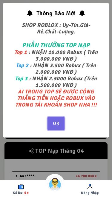 Screenshot 27/04/2025 qhuyroblox.com Shop Dịch Vụ Roblox Uy Tín , Chất Lượng , Giá Rẻ MENU Mua Tài Khoản Lịch Sử Mua Nick Tài Khoản Loại 1 Tài Khoản Loại 2 Đơn Dịch Vụ Khác Lịch Sử Cày Thuê Rút Thưởng (Kho Cũ) Lịch Sử Mua Vật Phẩm Lịch Sử Giao Dịch Nạp Tiền Tài Khoản Thẻ Cào Ngân Hàng Thông Tin Tài Khoản Tiếp Thị Liên Kết Bài Viết Hướng Dẫn Yêu Cầu Rút Thưởng Đăng Xuất Tài Khoản Mua Tài Khoản Trang Chủ Lịch Sử Mua Nick Tài Kho